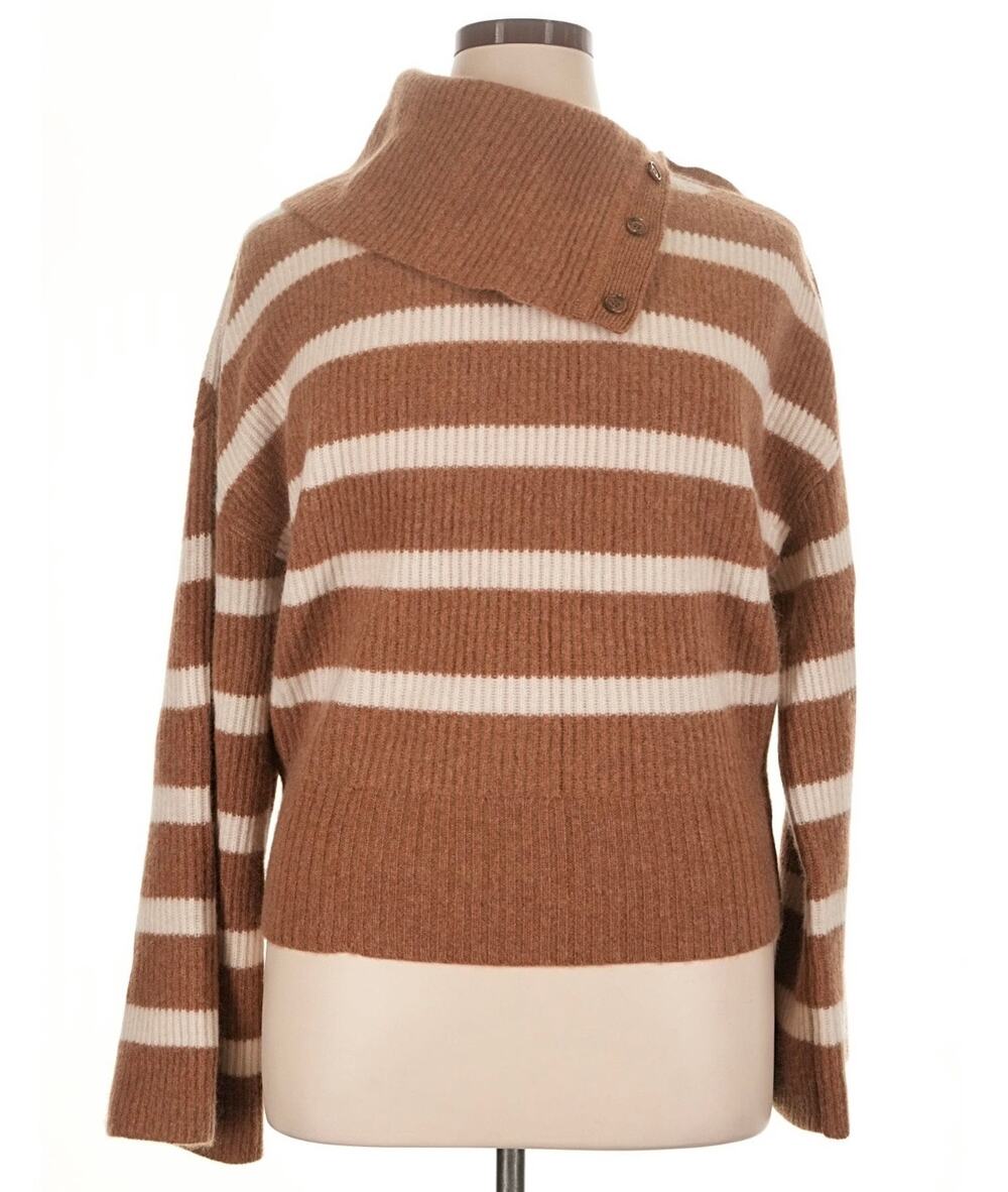 Anthropologie Maeve 100% Cashmere Striped Brown and White Sweater XL